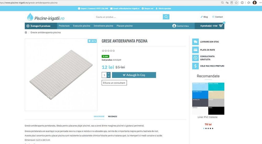 Gresie antiderapantă piscină FLORIM Floor Gres A+B+C Italia 12,5x25 – 100 mp100 mp – urgent