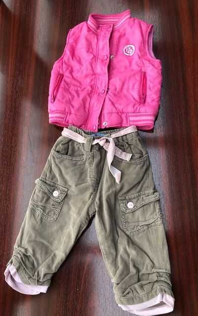 Set vesta roz cu pantaloni de raiat gri, 9-18 luni
