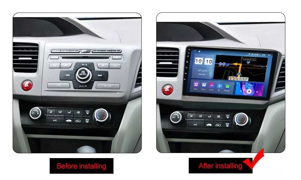 NAVIGATIE Android 14 Honda Civic 2012 -2015 1/8 Gb Waze CarPlay CAMERA