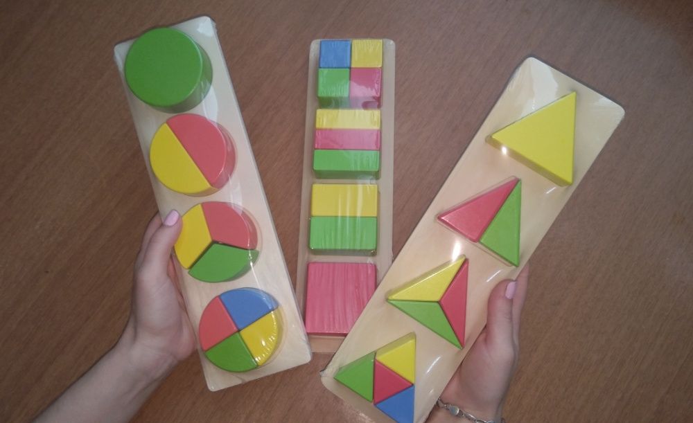 Големи Дървени геометрични фигури Монтесори Материали