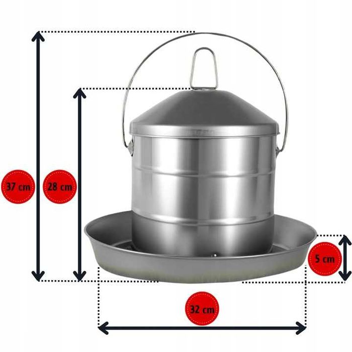 Метална Поилка за Птици 8 Литра Неръждаема за Кокошки, Пилета и Патки