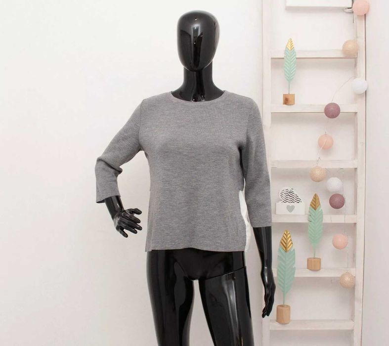 COS дамски пуловер сив вълна 3/4 ръкави прикачена риза на гърба S