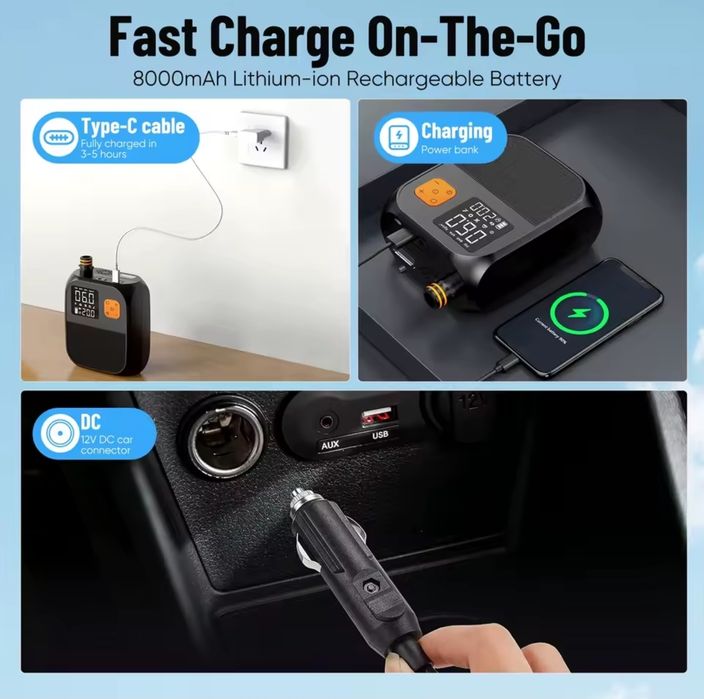 Електрическа въздушна помпа за кола, батерия, 25PSI