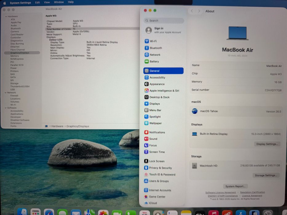 MacBook Air 15" M3 Chip 8-CPU, 10-GPU, 16GB RAM, 256GB SSD В ГАРАНЦИЯ ДО 27.10.2028г.