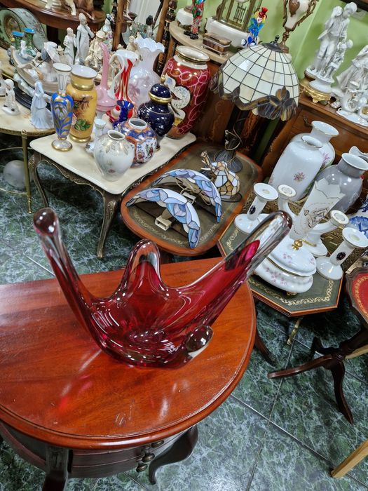 Страхотна антикварна италианска кристална купа фруктиера Мурано