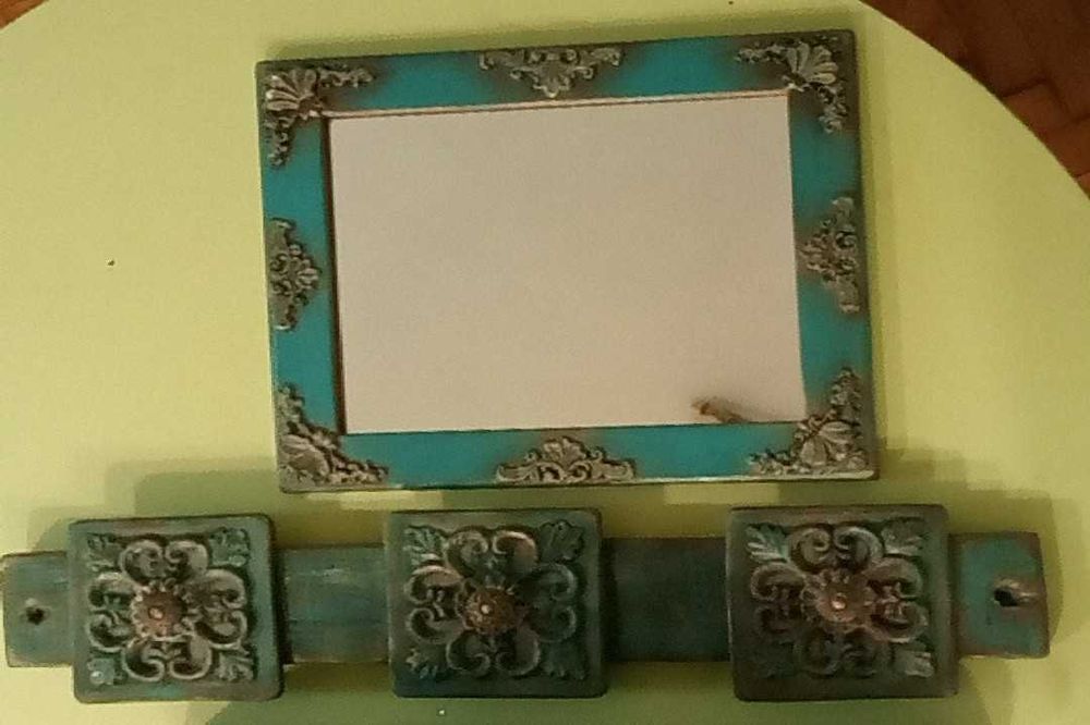 огледало ,закачалка -комплект в синьо