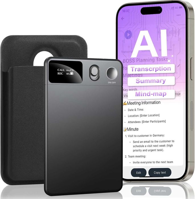 Voicememox GL-101 AI диктофон 64GB Bluetooth ChatGPT транскрипция