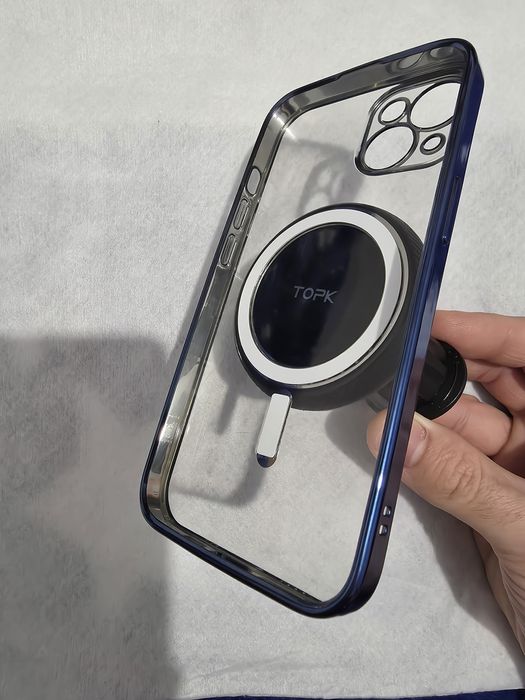 Husa Silicon iPhone 13 MagSafe Transparenta cu margini albastre