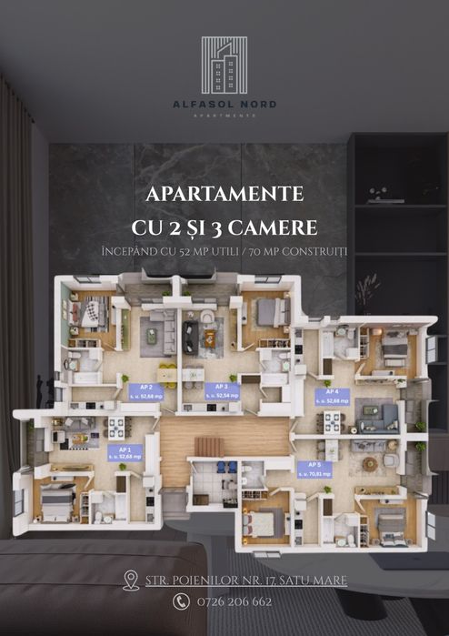 Apartamente NOI cu 2- 3 camere,zona Semicentrala