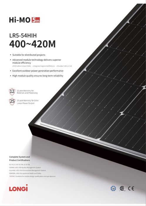 Panoul solar LONGi LR5-54HIH-410M