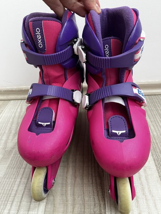 Role Roz Oxelo 32 34 Decathlon 20-21,5 cm 6-8 ani si casca Oxelo Roz