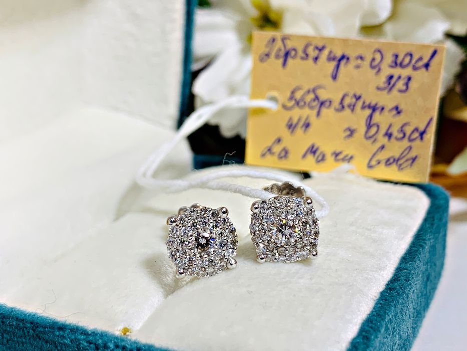 Изящные золотые серьги модели «Пусеты» с бриллиантами