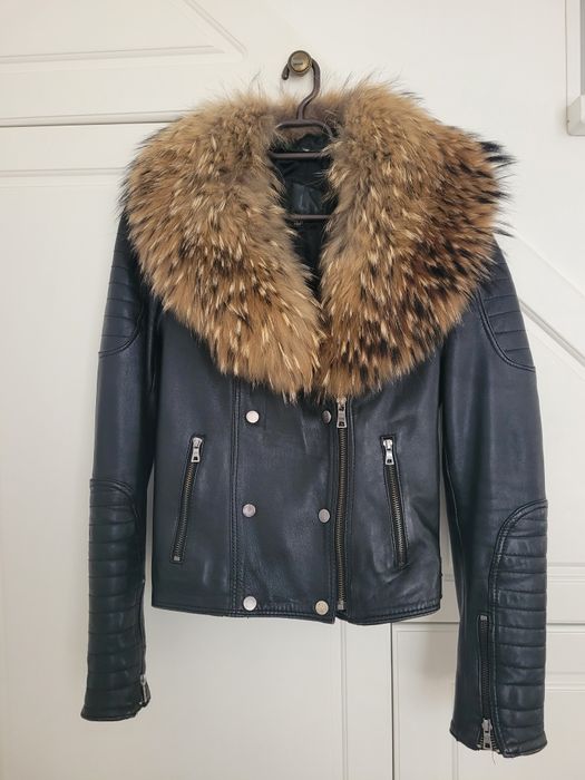 Geacă de piele cu guler detașabil