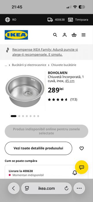 Chiuveta inox rotunda 45 cm