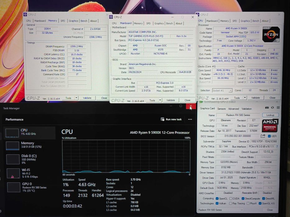 PC Ryzen 9 5900X, 32GB DDR4, RX 580 8GB, 1TB M.2 NVMe