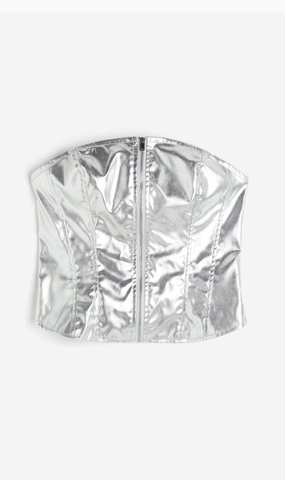 Top bustiera argintie cu fermoar, hm, xs si m