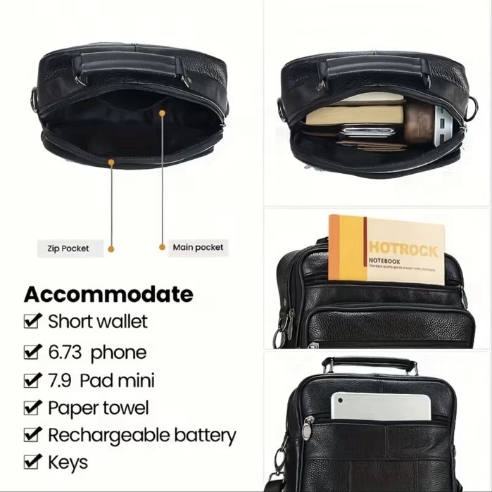 Мъжка дизайнерска,модерна и стилна чанта Bullcaptain/Черна естест.кожа