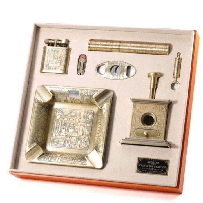 Подаръчен комплект пепелник,запалка,ножица,гилотина,туба,пънчър пури