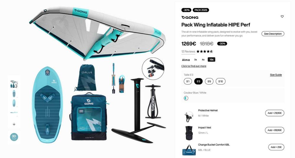 Wing Foil Gong Hipe Perf 5'3 pachet complet, NOU + casca si anemometru