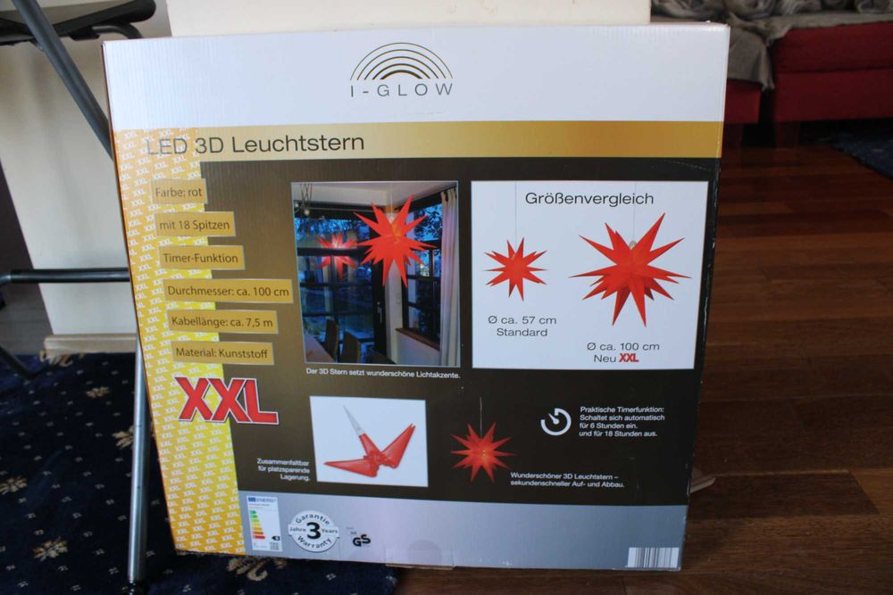 XXL LED 3D светеща звезда 100 см I-Glow – коледна декорация с таймер