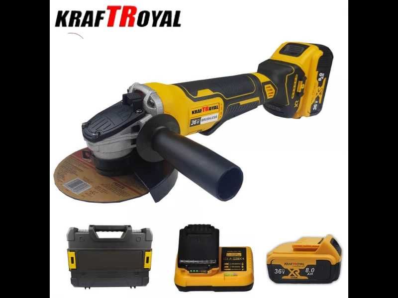 Aкумулаторен ъглошлайф KraftRoyal 36V 8,0 Ah 2 батерии зарядно в куфар