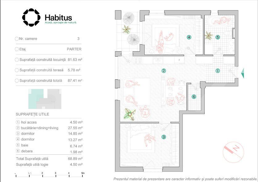 Apartament 3 camere, 69.05 mp, Habitus Oasului, Exclusivitate