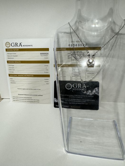 Сребърно колие с висулка и мойсанит (Диамант) 0.5 карата