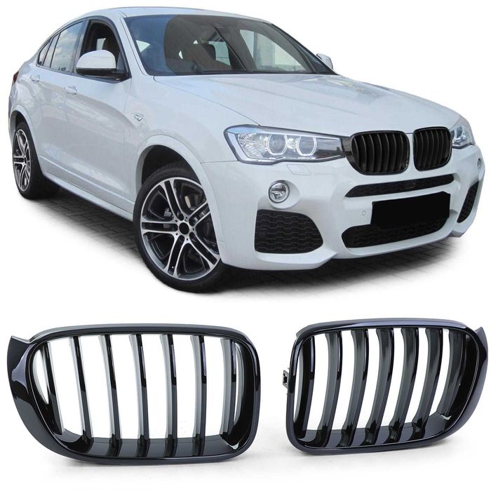 Grile Bara Fata Nari Simple BMW X3 X4 F25 F26 Facelift LCI, Negru Luci
