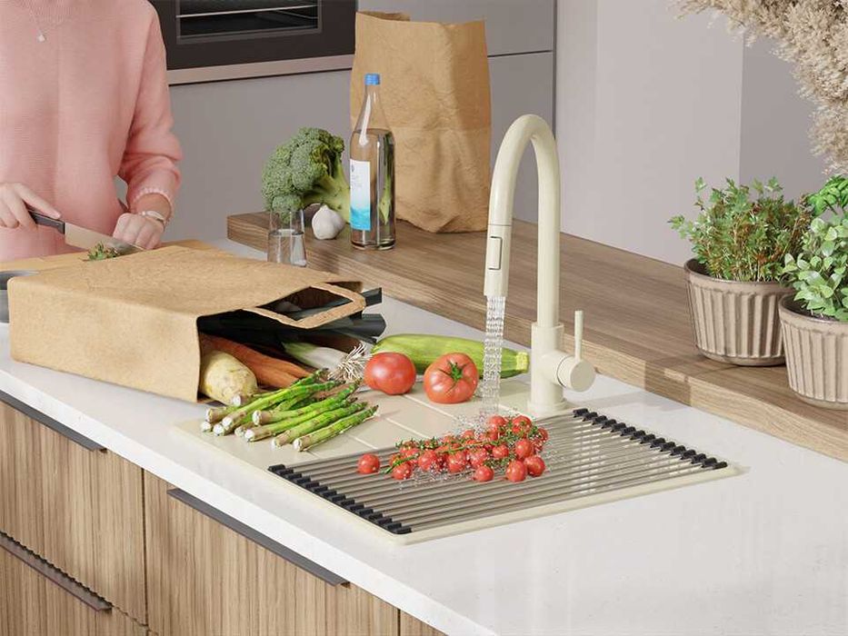 Беж кухненска гранитна мивка Копенхаген 40 Top 550 x 500 мм