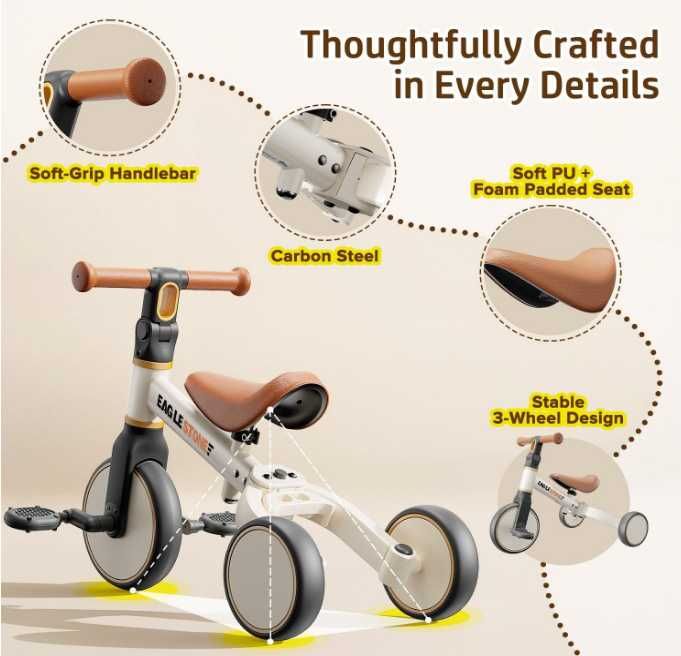 Детска триколка 3 в 1 EagleStone (1–4 г.) - балансиращ велосипед