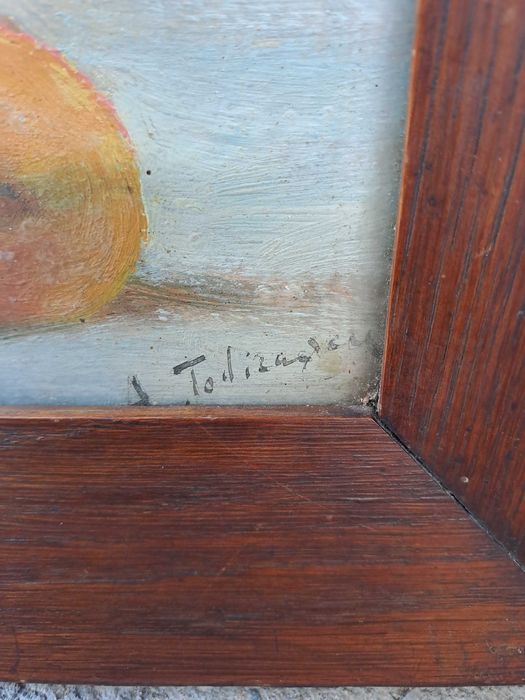 tablou pictura veche pe carton gros semnat 52/34 cm