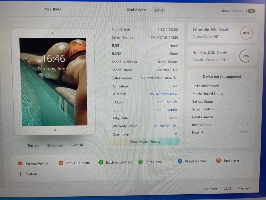 Ipad 2 alb . Memorie 32gb . Baterie 85%