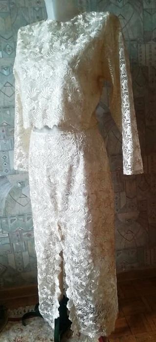 compleu elegant dantela cu flori crem , 42