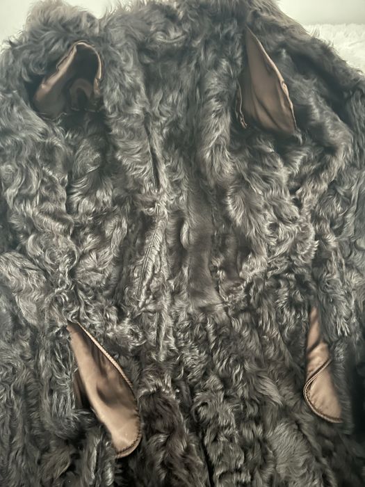 Palton lung din piele naturală cu blană naturală hand made