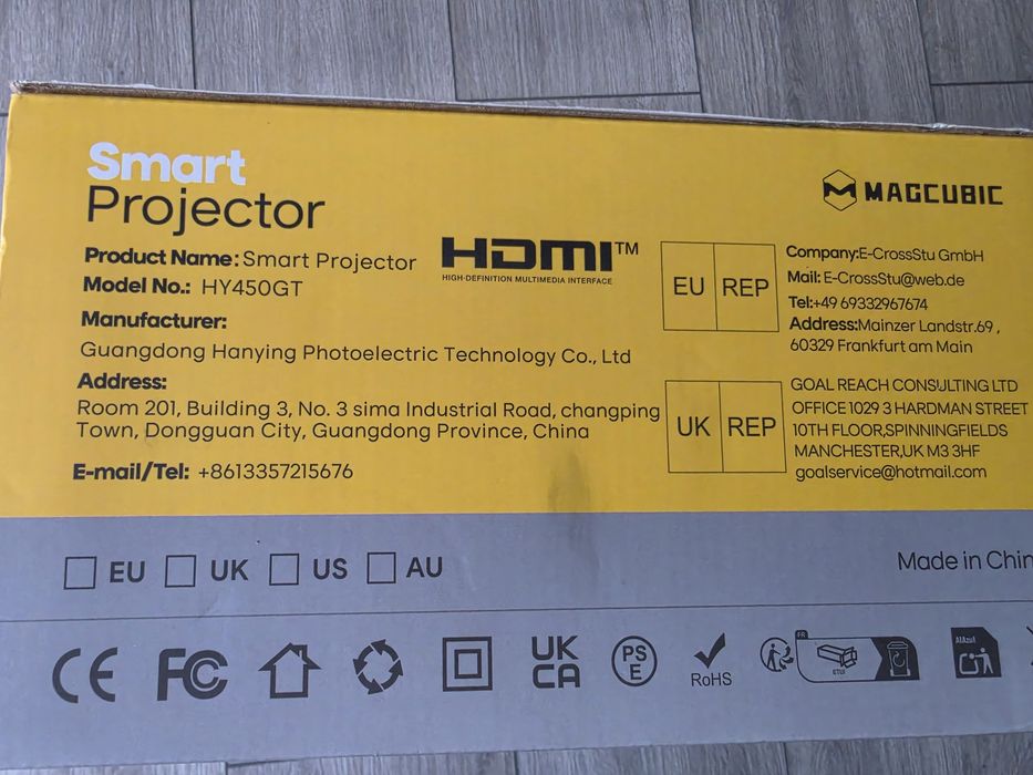 Videoproiector Smart MAGCUBIC HY450GT, Full HD 1080P Nativ, 1100 ANSI Lumeni, Android 11 TV, WiFi, Bluetooth, Auto Focus, Corectie Keystone Automata,