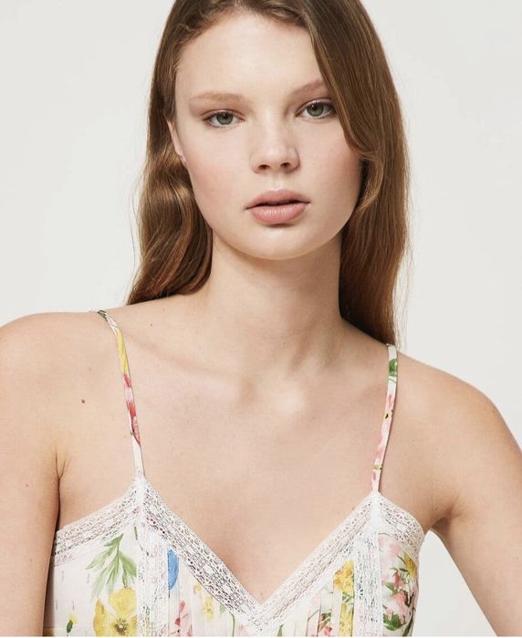 Топ/потник с флорални мотиви и дантела, Twinset,размер ,M,L,XL