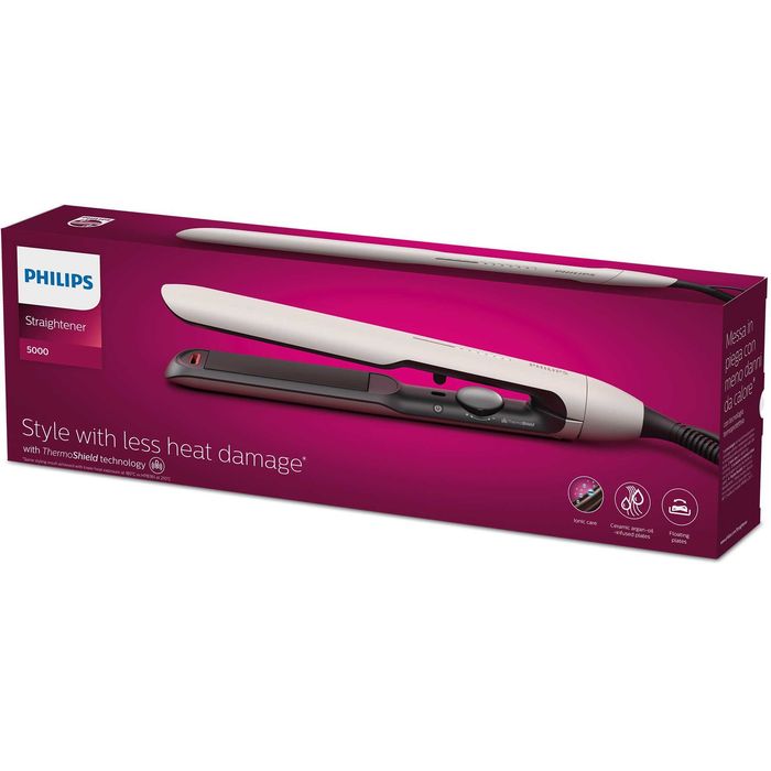 Placa de indreptat parul Philips BHS515/00, tehnologie ThermoShield, placi infuzate cu ulei de argan, 230°C, ingrijire ioni,12 setari temperatura, etc