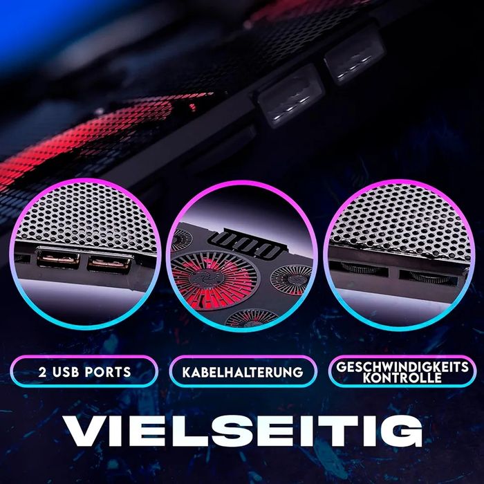 Охладителна подложка за лаптоп KLIM Cyclone с 5 вентилатора и подсветк