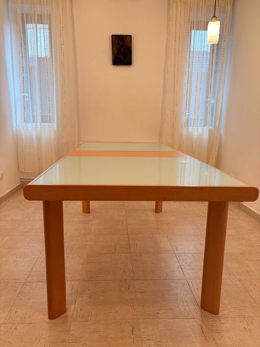 Masa dining din lemn cu blat din sticlă - Mobexpert