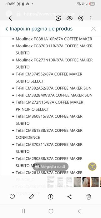 Cana ptr cafetiera Tefal,Mulinex