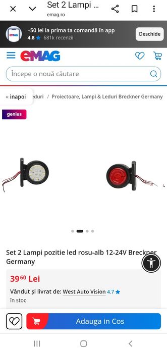 Set 2× Lampa Laterala Led Breckner  5,5 cm 12 v -24v Rosu si alb