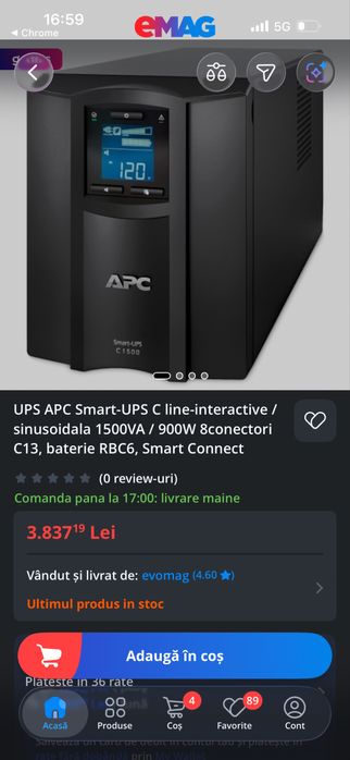 UPS APC Smart-UPS C1500 BATERII NOI 230V, Stare perfecta