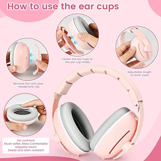 Casti antifonice 2 in 1 copii 3-48 luni, bentita elastica, Roz Ursulet