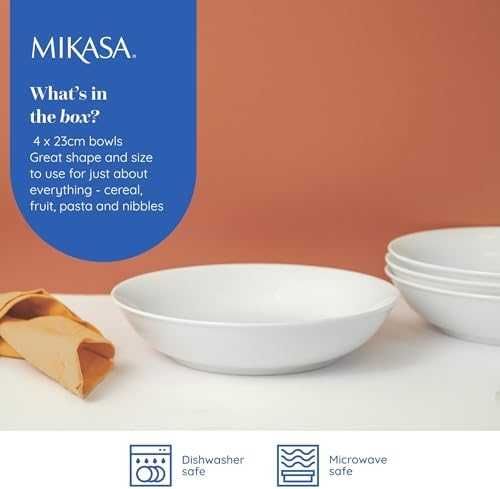 Нов Порцеланови Купи Mikasa 23см за Паста Микровълнова Сет 4 броя