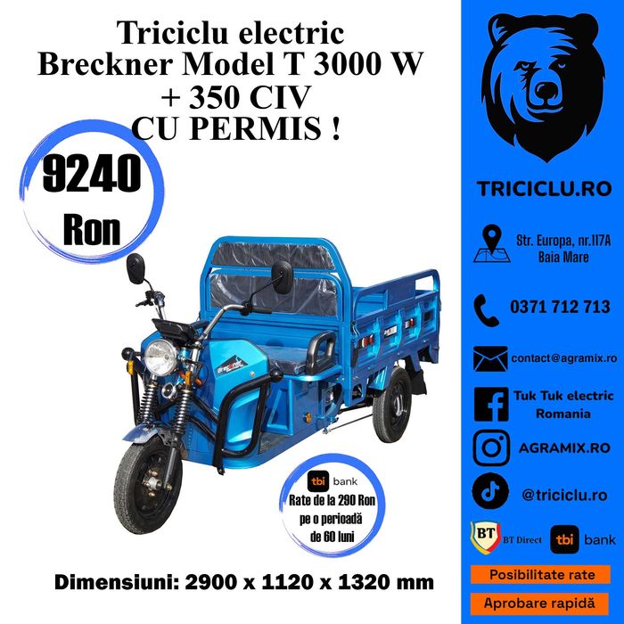 Triciclu electric 1600 W BRECKNER MODEL E-M-T 2000-3000 W Agramix NOI