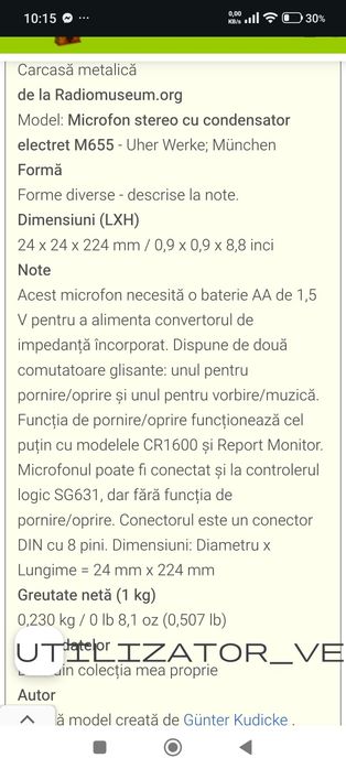 Microfon condensator Uher m650