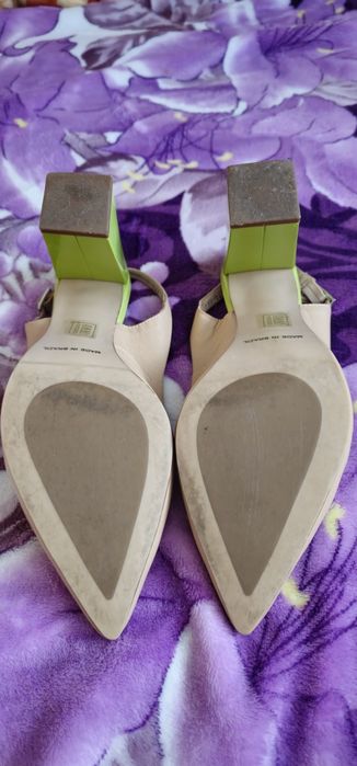Sandale dama Epica Made in Brazil, crem cu toc verde, masura 40