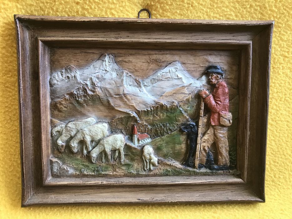 винтидж пано за стена резин Sic France овчар овце планина детска стая