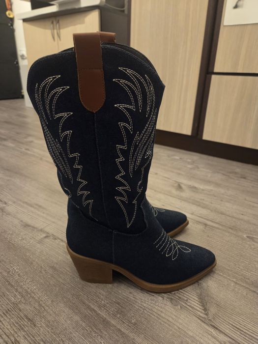 Cizme dama jeans cowboy noi 38