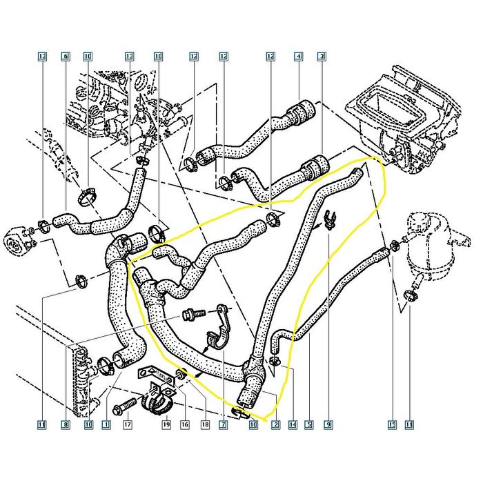 Furtun radiator Renault Clio 1998-2005, Kangoo 1998-2003, 1.9 D, Diam. int. [mm]: 27/29/30, Material: Cauciuc, OE 7700414122, SRLine